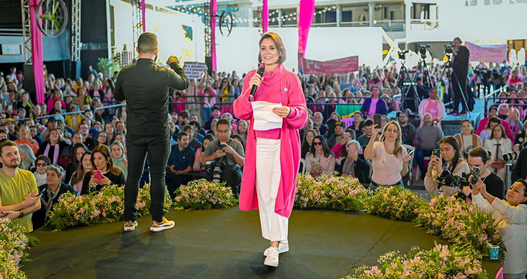 Presidente nacional do PL Mulher, Michelle Bolsonaro: Foto: Zack Stencil/PL